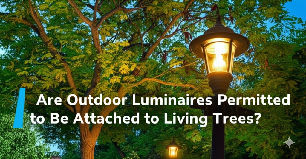 are outdoor luminaires permitted to be attached to living trees